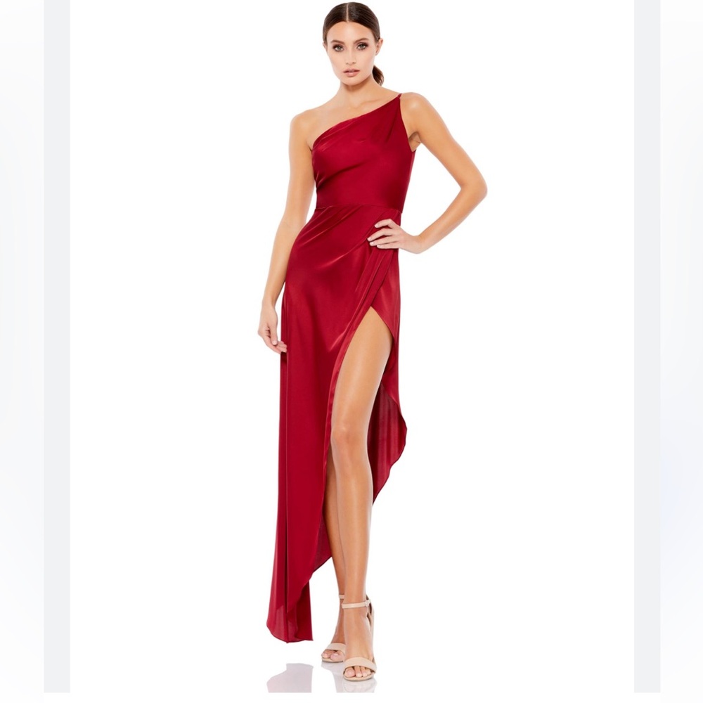 Ieena for Mac Duggal one shoulder asymmetrical burgundy dress size 8 NWT